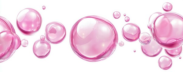Collection set of pink bubbles isolated on white background