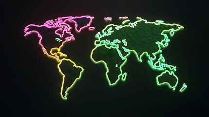 Vibrant Neon World Map Global Connectivity Travel and International Business Concept