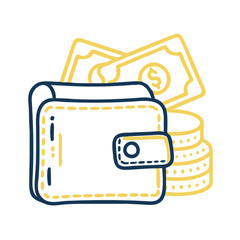 Fototapeta premium Stylish wallet with cash and coins, financial prosperity