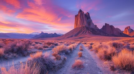 Dramatic Desert Sunset with Mountain Peaks