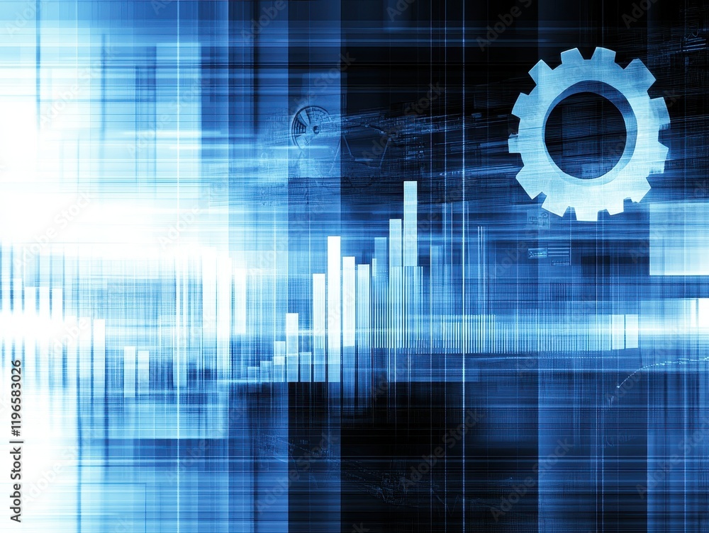 Aufkleber abstract blue tech background gear data analytics business progress chart