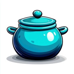 A vibrant blue cooking pot, perfect for culinary creations. This glossy enamel pot adds a touch of elegance to any kitchen. Ideal for soups, stews, and more!