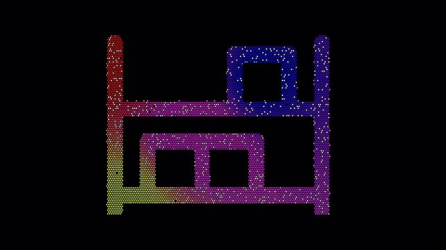 Icon inventory is made up of LED square shapes that shimmer and flicker. There are black dead diodes. In-Out looped. Alpha BW at the end