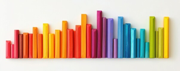 colorful wooden blocks graph on white background, vibrant hues form abstract representation of data, emphasizing creativity and playfulness in design