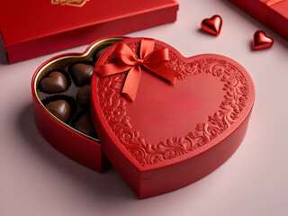 Elegant Red Box of Valentine's Chocolates Generative AI