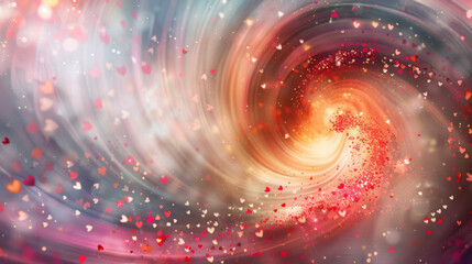 Swirling abstract background with hearts, creating romantic atmosphere. Perfect for Valentine Day or love themed designs, evoking feelings of passion and warmth