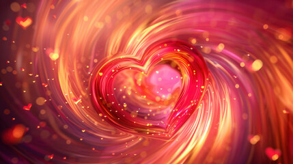 vibrant heart shape swirls in colorful background filled with glowing particles, creating romantic and enchanting atmosphere