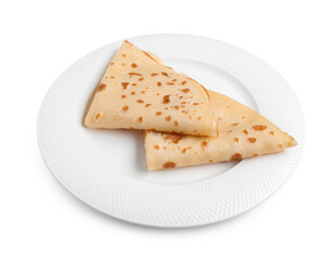 Delicious fresh folded crepes isolated on white