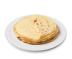 Stack of delicious crepes isolated on white