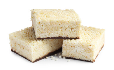 Delicious puffed rice bars isolated on white