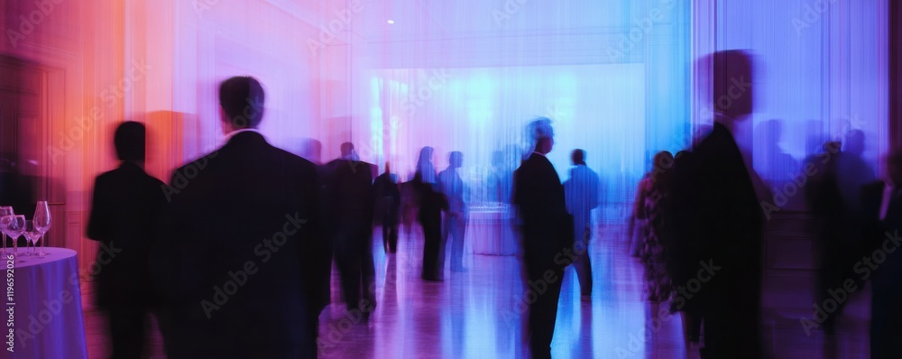 Poster corporate event networking space blur: blurred view of a networking space at a corporate event.