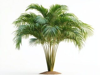 Obraz premium Image of a single, lush green palm tree isolated on a white background.