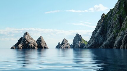 Naklejka premium Rocky Outcrops in Calm Ocean
