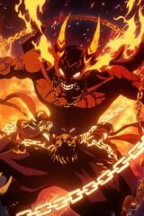 Fierce Hellish Demon with Chains and Fire