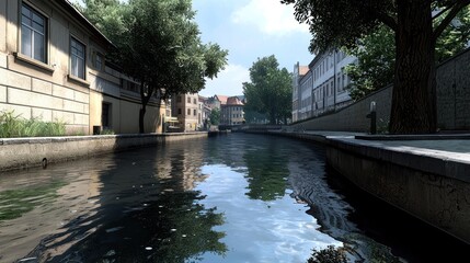 Calm Canal in European City