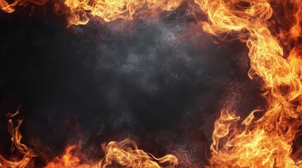 Obraz premium Dynamic flames create a dramatic border against a dark background.