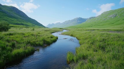 Serene landscape with a winding river surrounded by lush greenery.