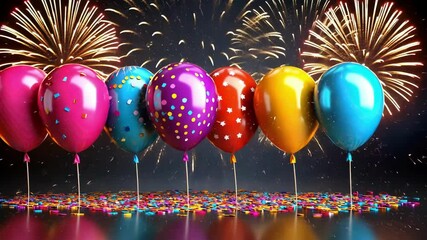 Vibrant independence day fireworks celebration with colorful balloons and confetti in finland