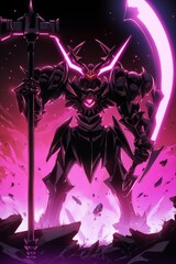 Dark Mech with Glowing Weapons