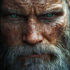 Portrait of a Viking warrior with green eyes