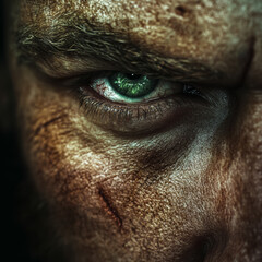 Portrait of a Viking warrior with green eyes