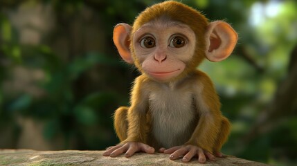 Fototapeta premium Playful young monkey in lush jungle habitat close-up photography nature scene