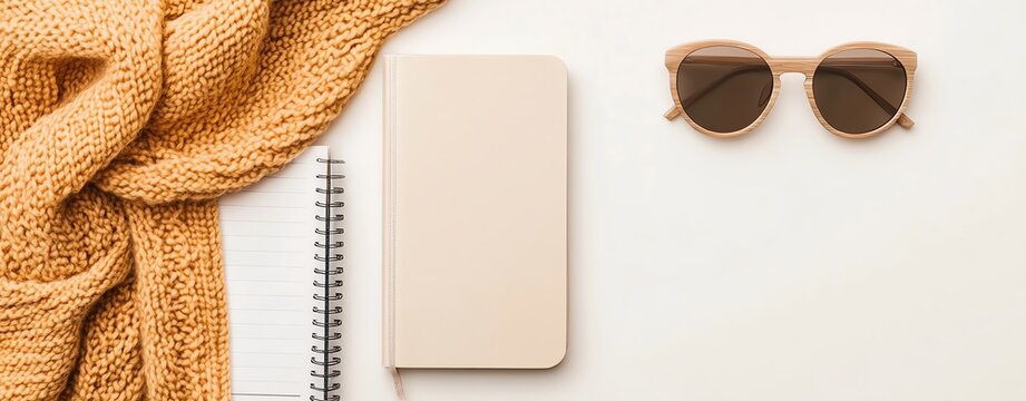 social media detox concept Minimalist flat lay with accessories and notebook. introvert