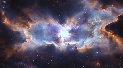 Fototapeta premium A stunning cosmic nebula illuminated by vibrant colors and celestial lights.