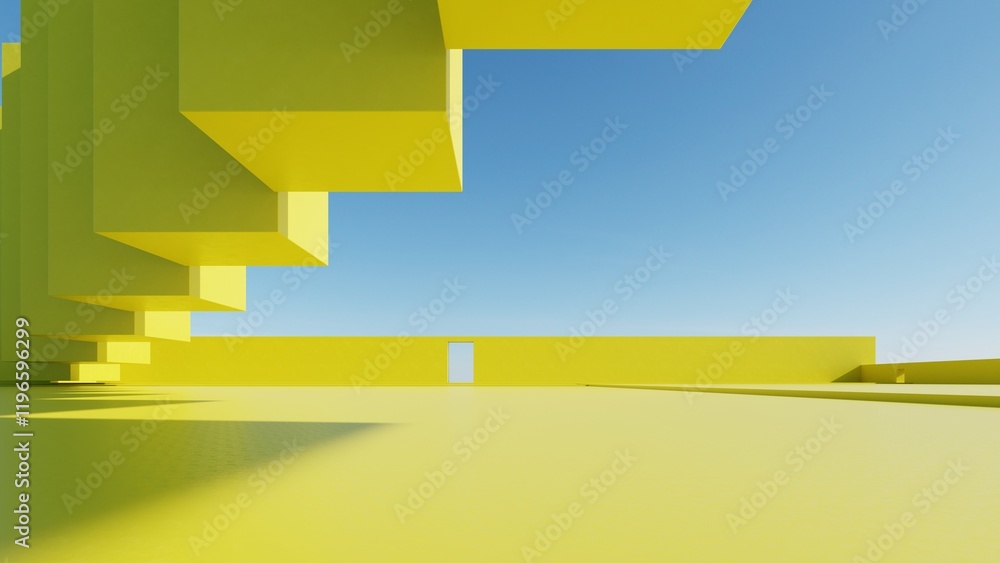 Aufkleber 3d illustration of abstract minimal architecture background, geometric architectural design, 3d rendering