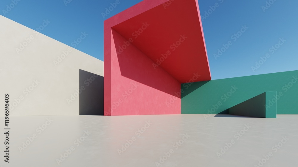 Aufkleber 3d illustration of abstract minimal architecture background, geometric architectural design, 3d rendering
