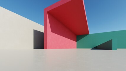 3d illustration of abstract minimal architecture background, geometric architectural design, 3d rendering