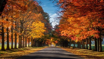Fototapeta premium autumn alley in the park, Autumn trees lining driveway