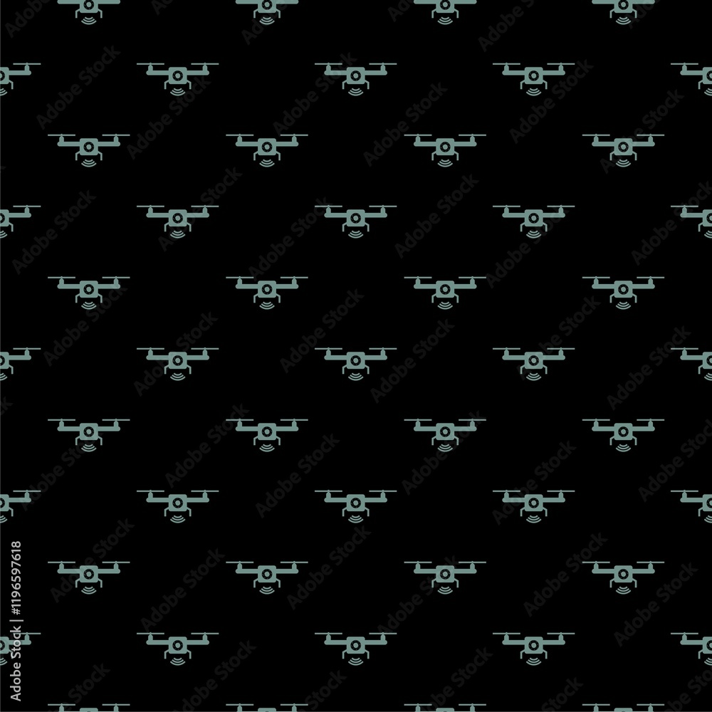 Poster drone icon pattern seamless isolated on black background