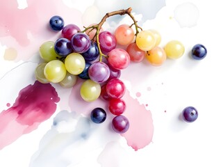Fototapeta premium Vibrant Rainbow Grapes Watercolor Painting Print