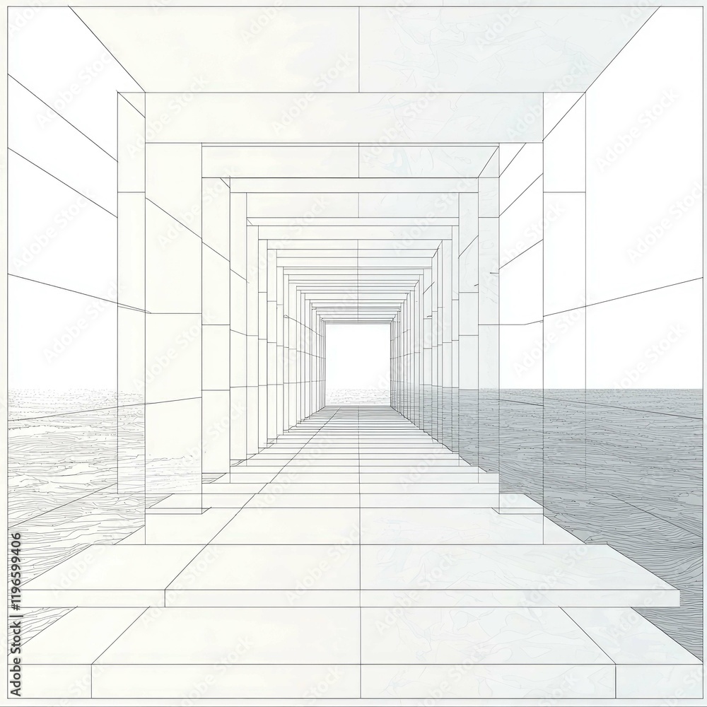 Poster architectural vision: a linear perspective of modern building design. clean lines, minimalist aesthe