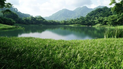 Serene Mountain Lake Landscape