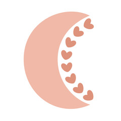 Boho moon clipart. Valentine clipart. Boho Valentines day clipart. Cute Valentine object in flat style. Hand draw vector illustration
