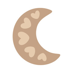 Boho moon clipart. Valentine clipart. Boho Valentines day clipart. Cute Valentine object in flat style. Hand draw vector illustration