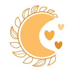 Fototapeta premium Boho moon clipart. Valentine clipart. Boho Valentines day clipart. Cute Valentine object in flat style. Hand draw vector illustration