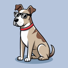 Fototapeta premium Cartoon Dog Wearing Sunglasses and Red Collar Sitting on Blue Background