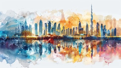Watercolor Skyline of Dubai
