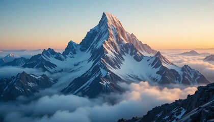 Obraz premium Majestic snowcapped peak rising above a sea of clouds