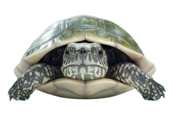 Turtle swimming slowly in clear water nature scene