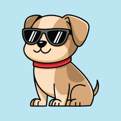 Naklejka premium Cute Cartoon Puppy Wearing Sunglasses and Red Collar