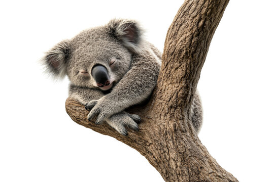 Koala sleeping on tree branch australia wildlife image