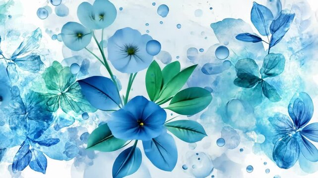 Elegant blue watercolor floral design with delicate petals and abstract patterns