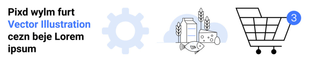 Gear wheel, dairy products, cart with indicator. Ideal for e-commerce, groceries, manufacturing, technology, retail, supply chain, automation. Landing page