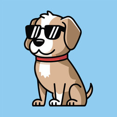 Fototapeta premium golden retriever dog vector smiling face with sunglasses | A cute Happy golden retriever dog face cartoon illustration, lab dog breed clip art element design with tongue out, Dog Face.