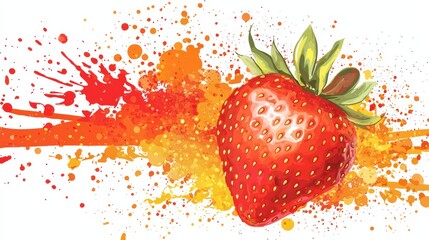 Strawberry splash art studio close-up digital illustration in a colorful environment