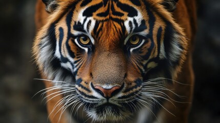 Naklejka premium Majestic tiger portrait, intense gaze.